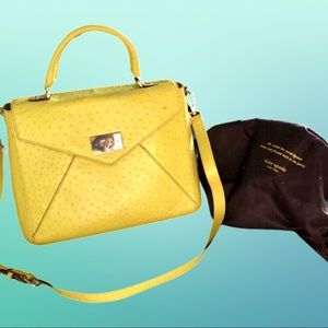 Electric lime Kate Spade Nadine Bag, Ostrich-embossed leather. 9"H x 12"W x 5"D